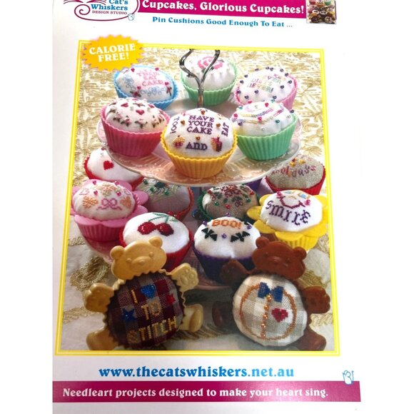 Cross Stitch Pattern Booklet For Cupcake & Bear Pin Cushions By The Cats Whisker - Picture 1 of 4